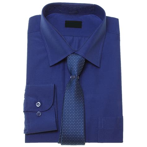 royal blue shirt and tie.